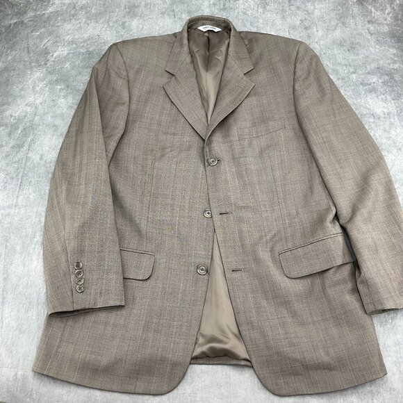 Linea Uomo Suit Men 40R 34Wx28L Brown Blue Stripe Super 100s Wool Classic Career - Picture 2 of 16